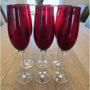 Circleware Set of 6 Red Flute Glasses